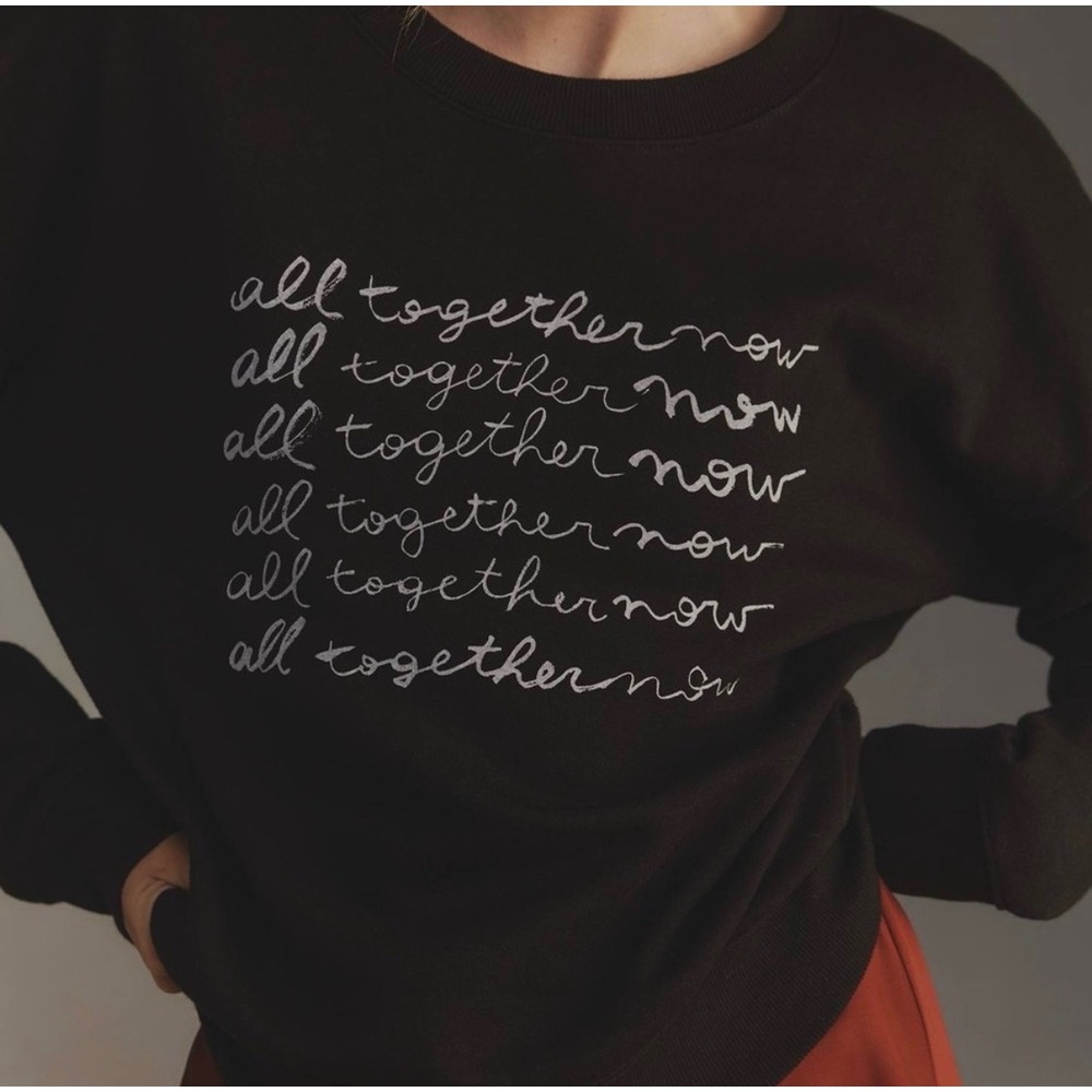 Maeve Anthropologie Black All Together Now Graphic Sweatshirt Roomy Town Medium - Picture 9 of 10